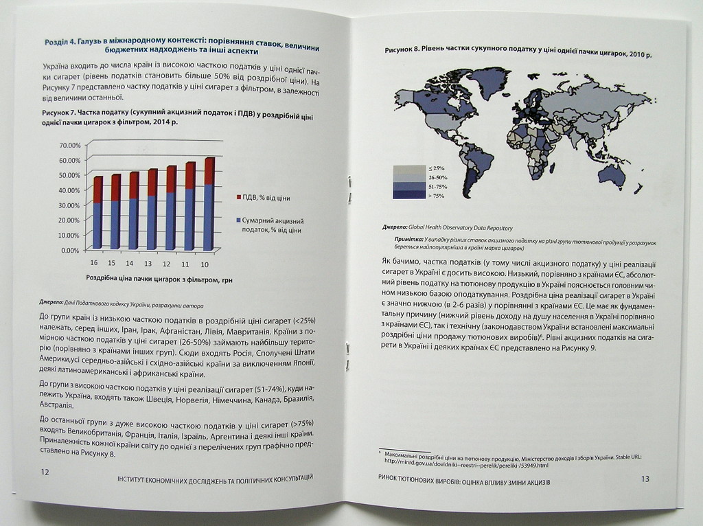 Друк брошур «Ринок тютюнових виробів: оцінка впливу зміни акцизів». Поліграфія друкарні Макрос, виготовлення брошур, специфікація 962978-3
